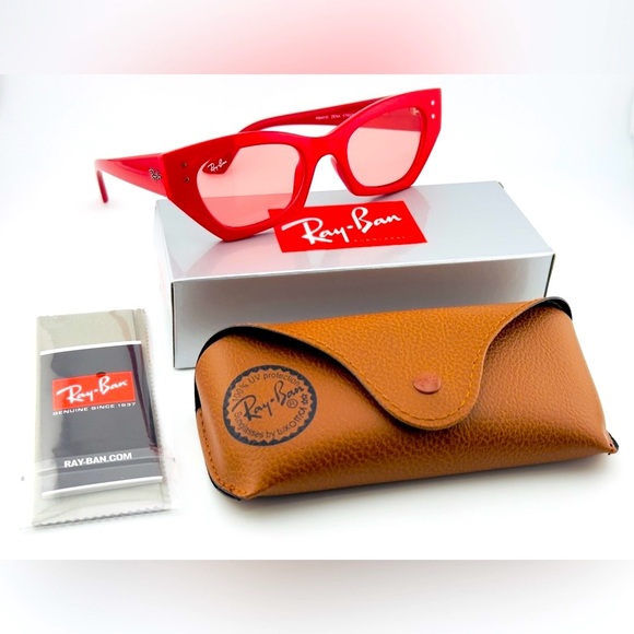 Ray-Ban Zena Sunglasses RB4430 Polished Red Cherry Frame with Pink Lenses Unisex - Picture 14 of 14